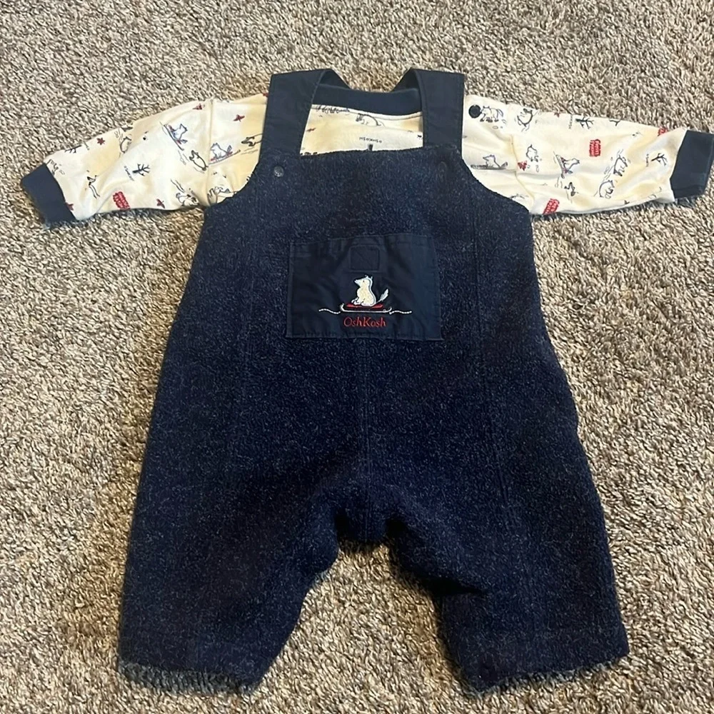 Oshkosh Infant Two Piece‎ Overalls and Long Sleeve Shirt Winter Set 0-3 Month